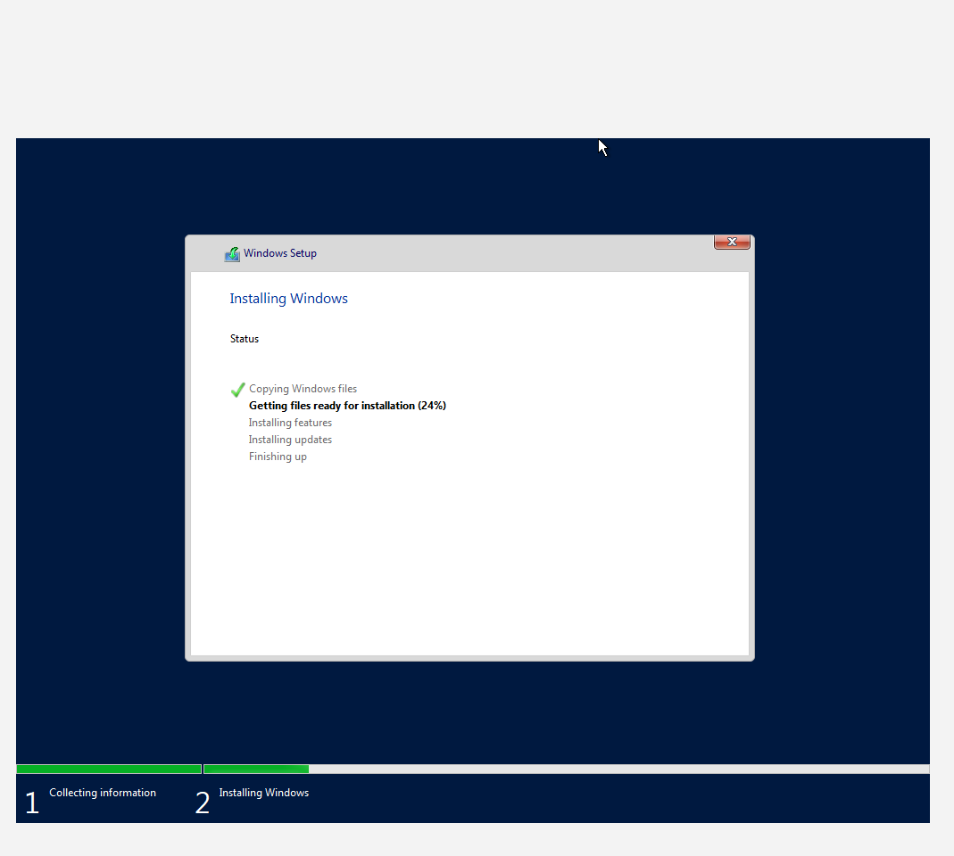 Windows Server installation progress screen